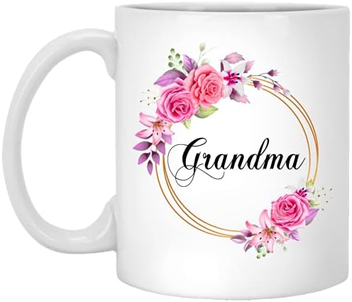 GavinsDesigns Баба Цвете Новост Кафеена Чаша Подарък за Деня на майката - Баба на Розови цветя В златна рамка