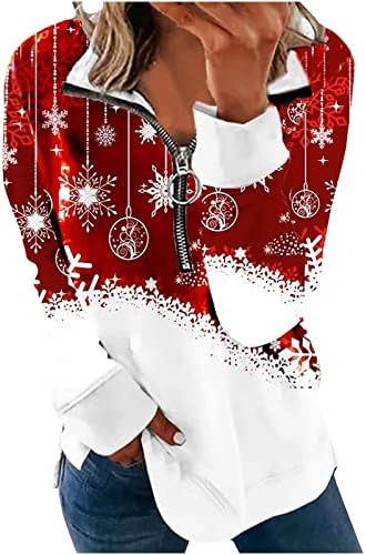 Пуловер с цип с една четвърт, Женски Забавни Коледни Жилетки, Свободни Ежедневни Ризи със Странична Цепка и
