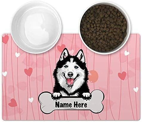 Персонализирана Подложка за Хранене на домашни любимци CafeTime с Розов Фон във формата на Забавно Кучешки Сърца