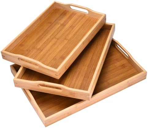 Prosumers Choice 3 опаковки Бамбук сервировочных тави, употребявани с дръжки - Бамбукови подложки за хранене