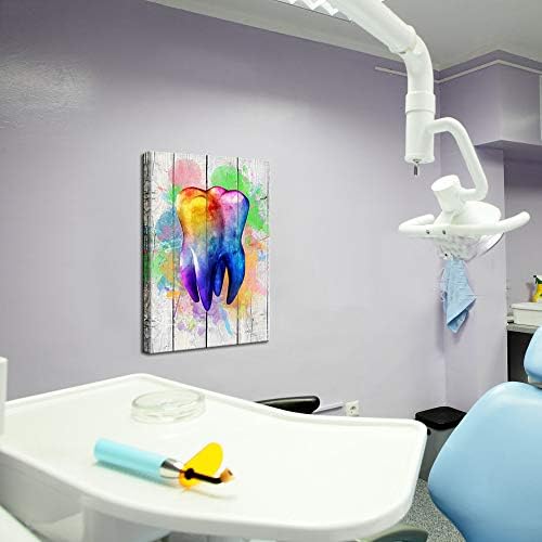 LevvArts Съвременно Изкуство Отпечатва Цветни Зъб с Дървени Фон Живопис Платно Изкуство за Стоматологична Клиника