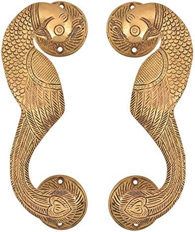 Индийски Полк Vocalforlocal Ръчно изработени Златен Паун 2 Броя Медни Декоративни Дръжки на Вратите Комплект