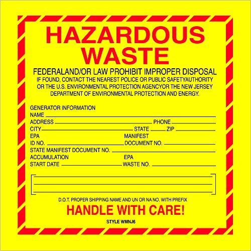 Отгружаем сега етикети SNDL7520 Tape Logic Опасни отпадъци - Ню Джърси, 6 x 6, червено /Жълто/черно (1 ролка от 500 на етикети)