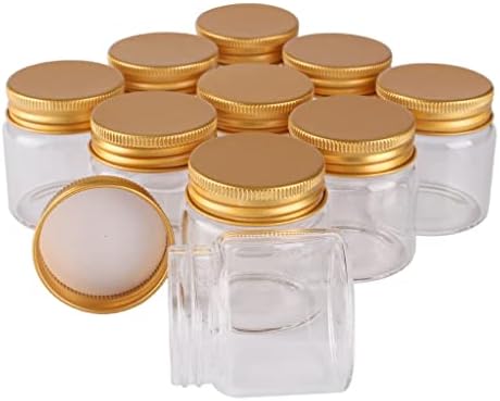 GENIGW 12 броя 50 мл 47*50*34 мм Стъклени Бутилки със Златни Алуминиеви Капачки на Бутилки за Подправки Контейнер за Таблетки Кутии за Бонбони Флакони за Сватбен Подарък
