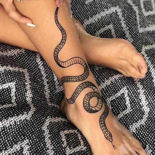 Етикети с временна Татуировка с Черна Змия Голям Размер, за Жени и За Мъже (1)