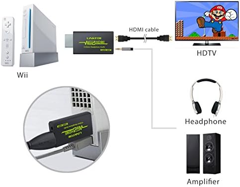 Адаптер LiNKFOR Wii-HDMI-3-футовым кабел HDMI конвертор Wii-HDMI, Поддържа 3.5 мм конектор, Аудио и видео продукцията на 1080P/720P и всички режими на показване на Wii 720P NTSC Конвертор wii hdm