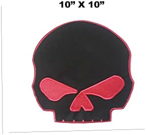Червено-черна нашивка с половин Череп, Голяма Нашивка на гърба за жилетка или яке, Железни ивици с Размер 10 X 10
