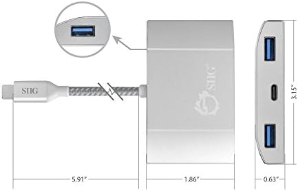 Хъб SIIG USB C със зареждането на PD, 3 порта USB 3.0 и зарядно пристанище Type C за HP Chromebook, MacBook и други устройства