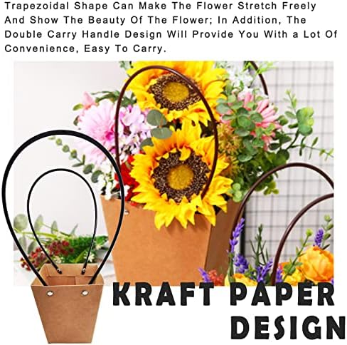 ERDANER 4шт Изработка на Водоустойчиви Хартиени Подаръчни Опаковки За Цветя С Дръжка, Трапециевидные Крафт-Опаковъчни Торбички, Опаковки За Букети Цветя, Опаковане на