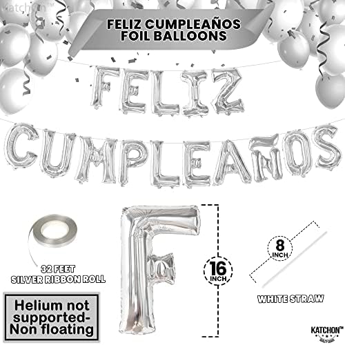 Катчон, Сребърен Банер от балони Feliz Cumpleanos - 16 инча | Silver Банер Feliz Cumpleanos за бижута Feliz Cumpleanos | Майларовые Букви от Балони честит рожден Ден на испанските украса за рожд