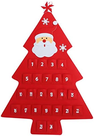 NUOBESTY Santa Decor 2020 Адвент-Календар Дядо Коледа, монтиран на стената Адвент-Календар с Джобове за обратно броене 24 Дни, Текстилен Календар, Коледни Украси, Декориране на